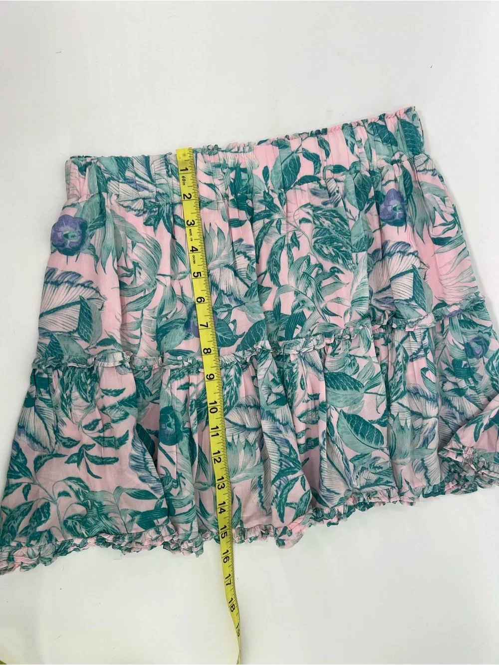 Olivaceous Pink Green Pastel Tropical Floral Tiered Ruffled Mini Skirt M Medium